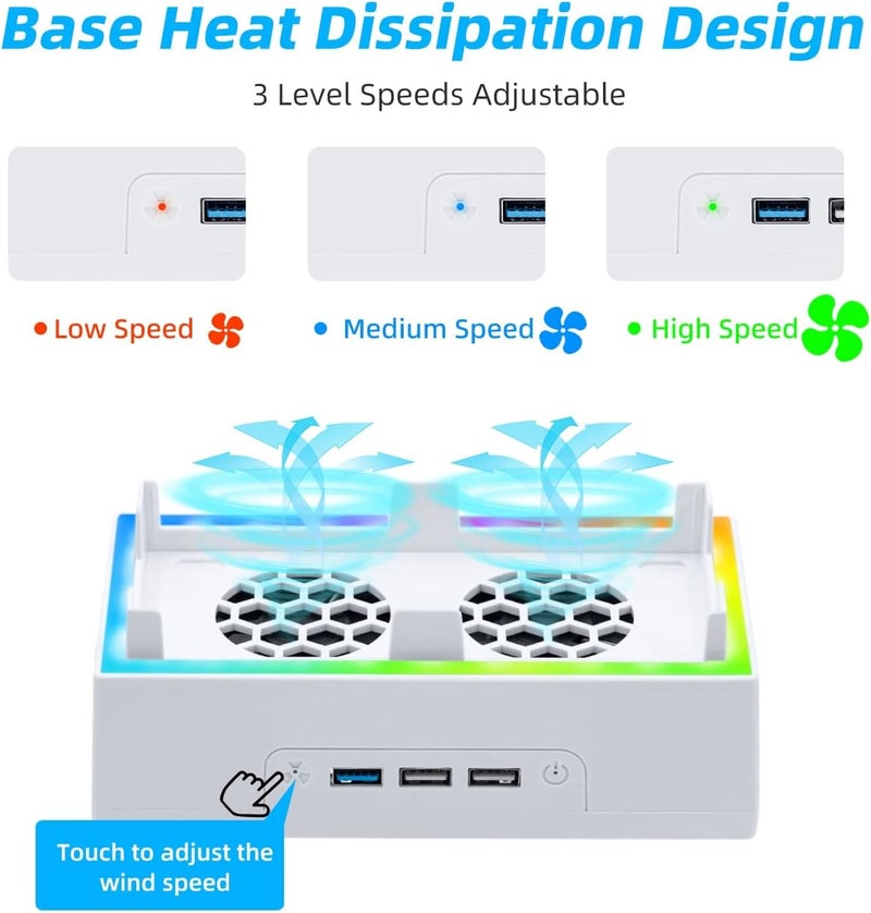 Mcbazel حامل جداري لجهاز Xbox Series S، مجموعة ملحقات الحامل الجداري مع مروحتين تبريد مزدوجتين وضوء RGB، قاعدة قابلة للتعديل بسرعة 3، منافذ USB إضافية، حاملين للتحكم لجهاز Xbox Series S - أبيض - Image 2